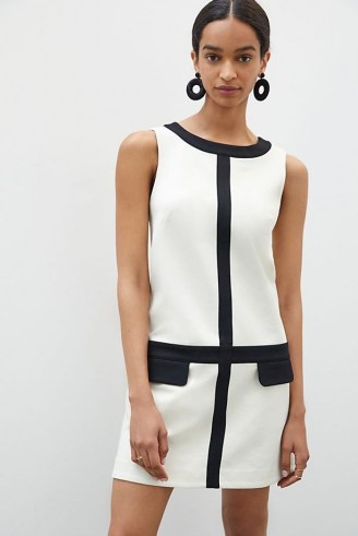 Maeve Shift Block Mini Dress Black and White – sleeveless monochrome vintage inspired dresses – women’s 60s style fashion