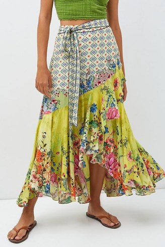 Bhanuni by Jyoti Floral Contrast Maxi Skirt in Yellow / women’s floaty summer skirts - flipped