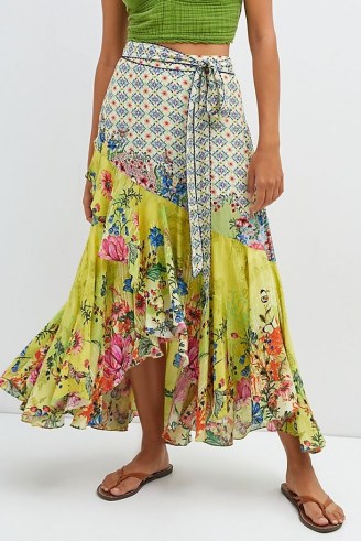 Bhanuni by Jyoti Floral Contrast Maxi Skirt in Yellow / women’s floaty summer skirts