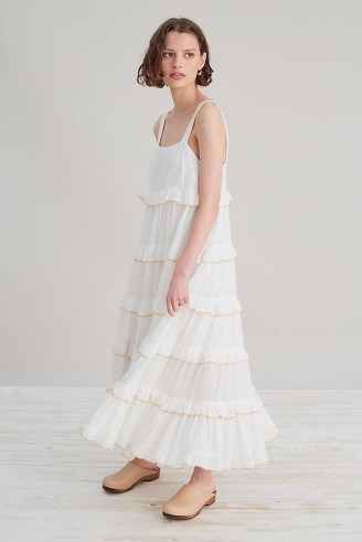 Selected Femme Duffy Midi Dress | floaty feminine tiered white organic cotton summer dresses - flipped