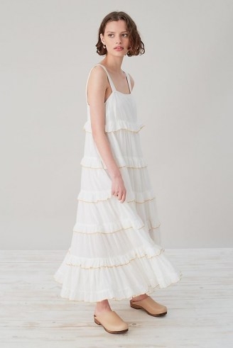 Selected Femme Duffy Midi Dress | floaty feminine tiered white organic cotton summer dresses