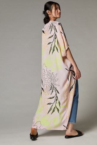 Bel Kazan Marielle Kimono Pink | flowing floral print maxi kimonos - flipped