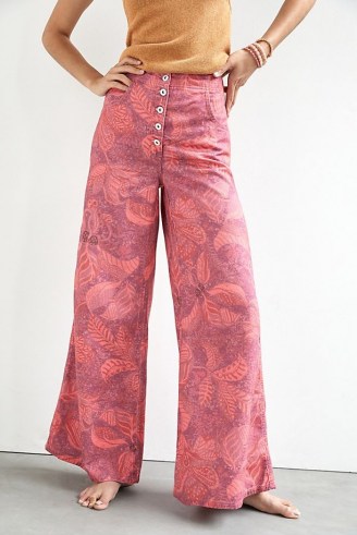 Pilcro Capital A Flare Jeans Raspberry | womens pink printed denim flares | women’s clothing at Anthropologie - flipped