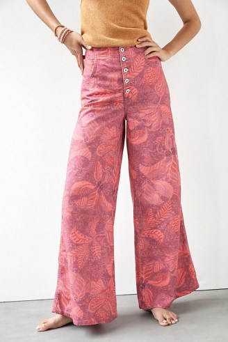 Pilcro Capital A Flare Jeans Raspberry | womens pink printed denim flares | women’s clothing at Anthropologie