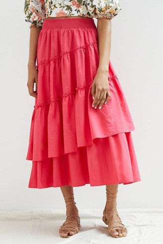Maeve Tiered Asymmetrical Maxi Skirt | womens pink summer skirts | women’s clothing at Anthropologie - flipped