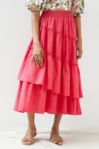 Maeve Tiered Asymmetrical Maxi Skirt | womens pink summer skirts | women’s clothing at Anthropologie
