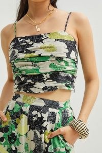 Anthropologie Floral Wide-Leg Trouser Set | womens ruched crop hem cami top and trouser co ord | women’s summer clothing sets | strappy top and matching pants fashion co ords