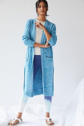 Daily Practice by Anthropologie Knit Duster Cardigan Turquoise | women’s blue longline open front cardigans | anthropologie knitwear - flipped