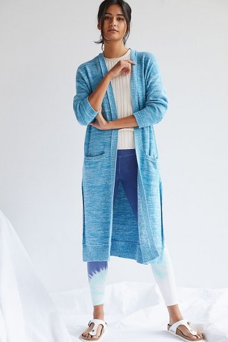 Daily Practice by Anthropologie Knit Duster Cardigan Turquoise | women’s blue longline open front cardigans | anthropologie knitwear