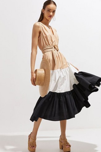 Maeve Tiered Maxi Dress Neutral Motif / womens cotton summer dresses / women’s colour block fashion - flipped