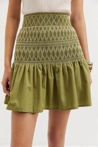 Maeve Smocked Mini Skirt | womens green smock detail skirts | summer fashion