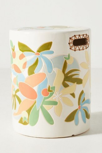 Maggie Stephenson Botanical Blooms Ceramic Stool ~ hand-glazed earthenware house plant stands and tables ~ anthropologie home accessories