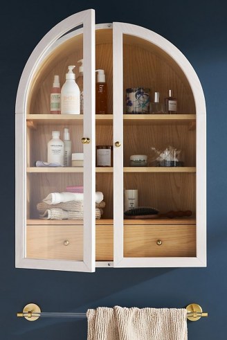 ANTHROPOLOGIE Fern Bath Cabinet ~ large white glass door bathroom cabinets ~ chic home furniture ~ stylish homeware accessories - flipped