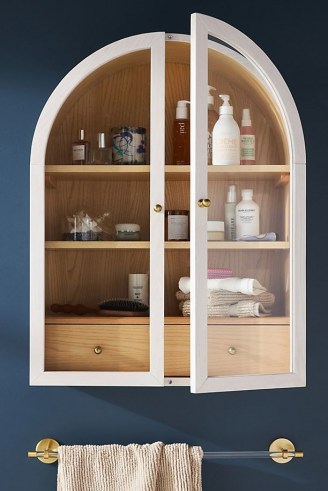 ANTHROPOLOGIE Fern Bath Cabinet ~ large white glass door bathroom cabinets ~ chic home furniture ~ stylish homeware accessories