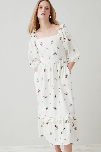 Anthropologie x Meadows Bloom Midi Dress / floral ruffle trim cotton dresses - flipped