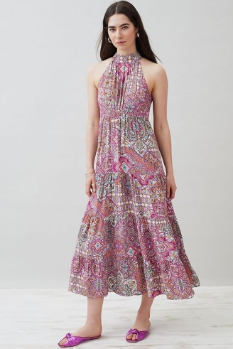 Kachel Orla Printed Midi Dress / floral halterneck summer dresses / womens halter neck fashion - flipped