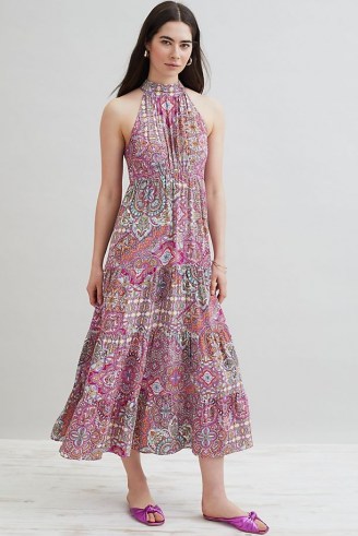 Kachel Orla Printed Midi Dress / floral halterneck summer dresses / womens halter neck fashion