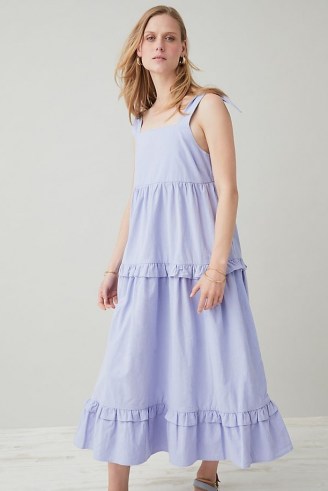 Anthropologie x Meadows Burnett Midi Dress Lilac ~ womens classic summer fashion ~ tiered frill trimmed summer dresses - flipped