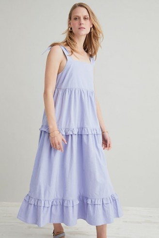 Anthropologie x Meadows Burnett Midi Dress Lilac ~ womens classic summer fashion ~ tiered frill trimmed summer dresses