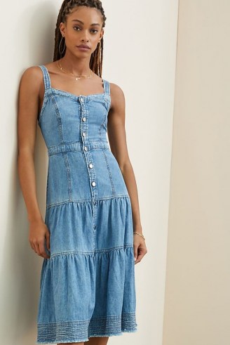 Pilcro Tiered Denim Maxi Dress ~ sleeveless button front summer dresses ~ womens feminine casual clothing - flipped