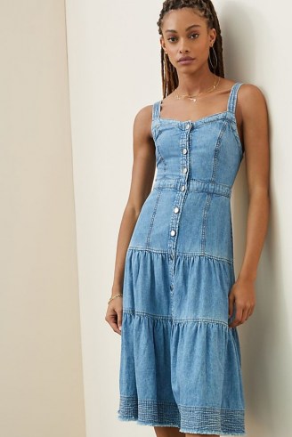 Pilcro Tiered Denim Maxi Dress ~ sleeveless button front summer dresses ~ womens feminine casual clothing