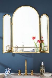 ANTHROPOLOGIE Quinn Triptych Shelved Mirror Bronze ~ stylish bathroom mirrors ~ chic home accessories