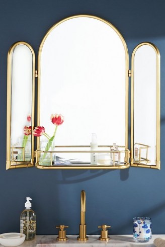 ANTHROPOLOGIE Quinn Triptych Shelved Mirror Bronze ~ stylish bathroom mirrors ~ chic home accessories - flipped