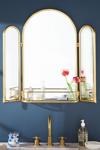 ANTHROPOLOGIE Quinn Triptych Shelved Mirror Bronze ~ stylish bathroom mirrors ~ chic home accessories