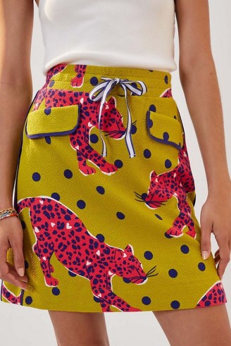 Maeve Pull-On Mini Skirt Yellow Motif / animal print drawstring waist skirts / womens fashion - flipped
