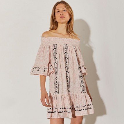 river island Beige mini bardot dress ~ off the shoulder summer dresses ~ boho fashion - flipped