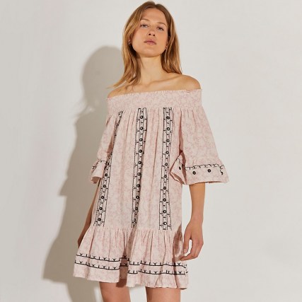 river island Beige mini bardot dress ~ off the shoulder summer dresses ~ boho fashion