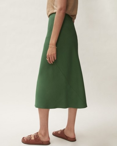 Jigsaw BIAS CUT SLIP MIDI SKIRT GREEN | pin hem skirts | womens effortless style fashion