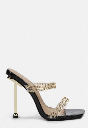 MISSGUIDED black chain double strap feature heels ~ strappy high heel sandals - flipped
