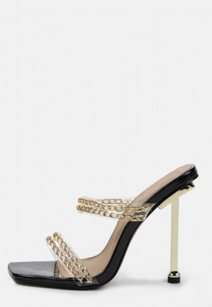 MISSGUIDED black chain double strap feature heels ~ strappy high heel sandals