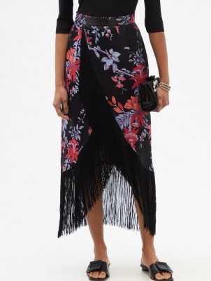TALLER MARMO El Pareo fringed floral-jacquard skirt / wrap style curved hem skirts - flipped