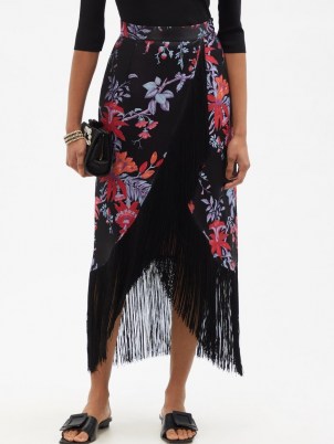 TALLER MARMO El Pareo fringed floral-jacquard skirt / wrap style curved hem skirts