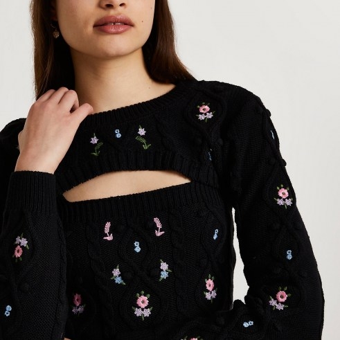 RIVER ISLAND Black embroidery 2 in 1 jumper - flipped