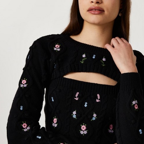 RIVER ISLAND Black embroidery 2 in 1 jumper