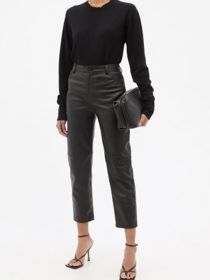 STELLA MCCARTNEY Hailey black straight-leg faux-leather trousers ~ womens crop hem pants ~ women’s designer fashion - flipped