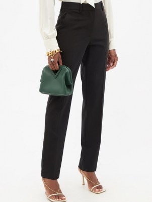 VICTORIA BECKHAM Black high-rise wool-blend twill slim-leg trousers | womens chic tailored pants - flipped