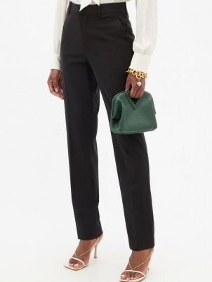 VICTORIA BECKHAM Black high-rise wool-blend twill slim-leg trousers | womens chic tailored pants
