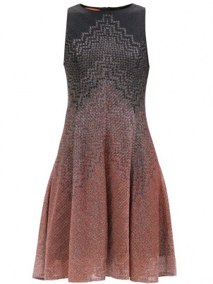 MISSONI Chevron-gradient flared dress / shimmering sleeveless fit and flare silver thread dresses - flipped