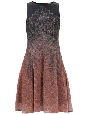 MISSONI Chevron-gradient flared dress / shimmering sleeveless fit and flare silver thread dresses
