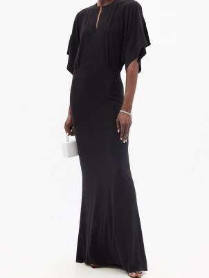 NORMA KAMALI Obie black cape-sleeve jersey maxi dress ~ glamorous evening event dresses ~ occasion gowns ~ hollywood style glamour - flipped
