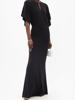 NORMA KAMALI Obie black cape-sleeve jersey maxi dress ~ glamorous evening event dresses ~ occasion gowns ~ hollywood style glamour