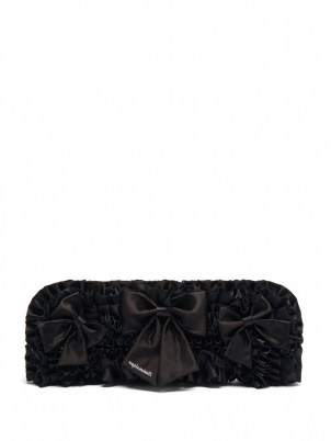 BALENCIAGA Ruffled satin bow embellished clutch / black oblong occasion bags / womens evening event accessories - flipped