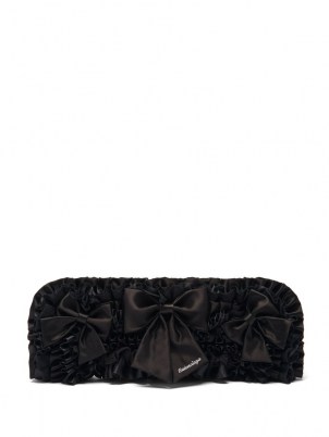 BALENCIAGA Ruffled satin bow embellished clutch / black oblong occasion bags / womens evening event accessories