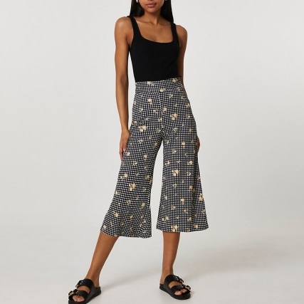 RIVER ISLAND Black shirred waist gingham culotte trousers / check and floral culottes