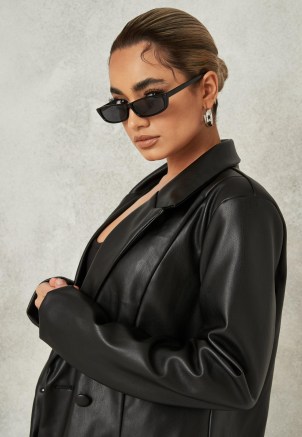 MISSGUIDED black soft faux leather oversized blazer ~ women’s on trend double breasted blazers