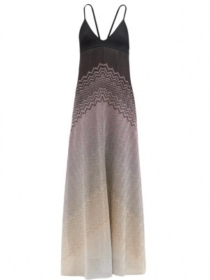 MISSONI V-neck zigzag ribbed-lurex maxi dress / shimmering sliver thread evening dresses - flipped